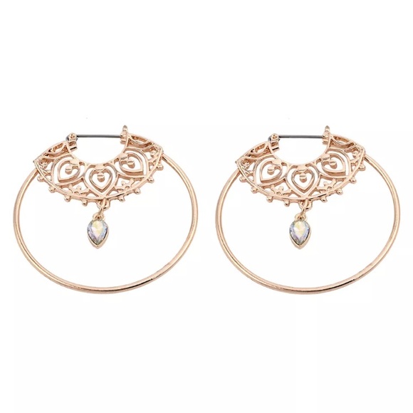 New~ Boho Heart Crystal Hoop Earrings - Picture 2 of 4